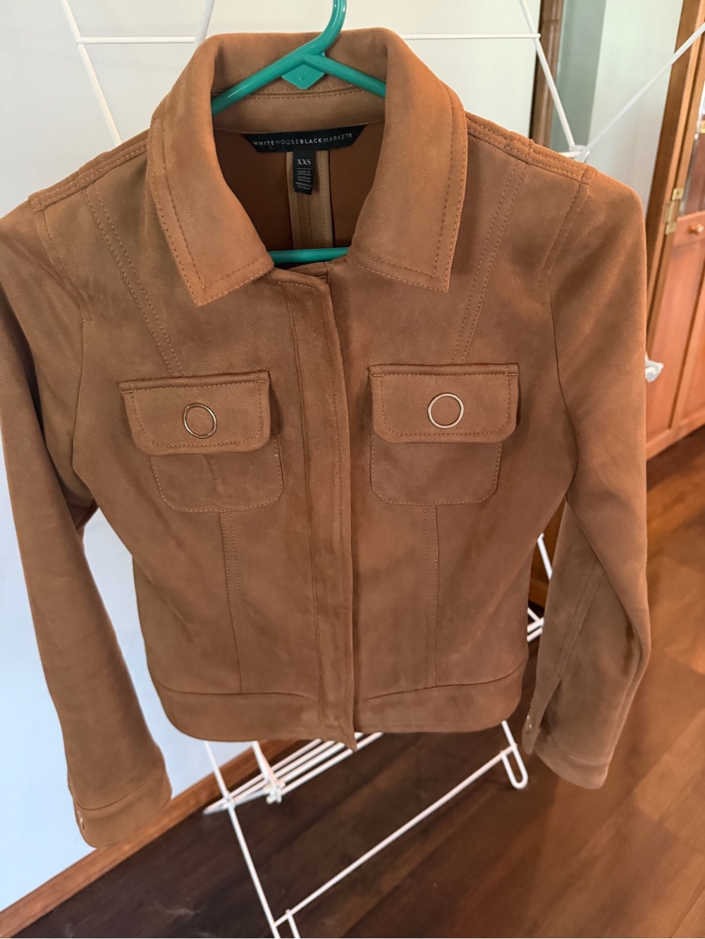 White House Black Market Cognac Suede Zip-Front Jacket